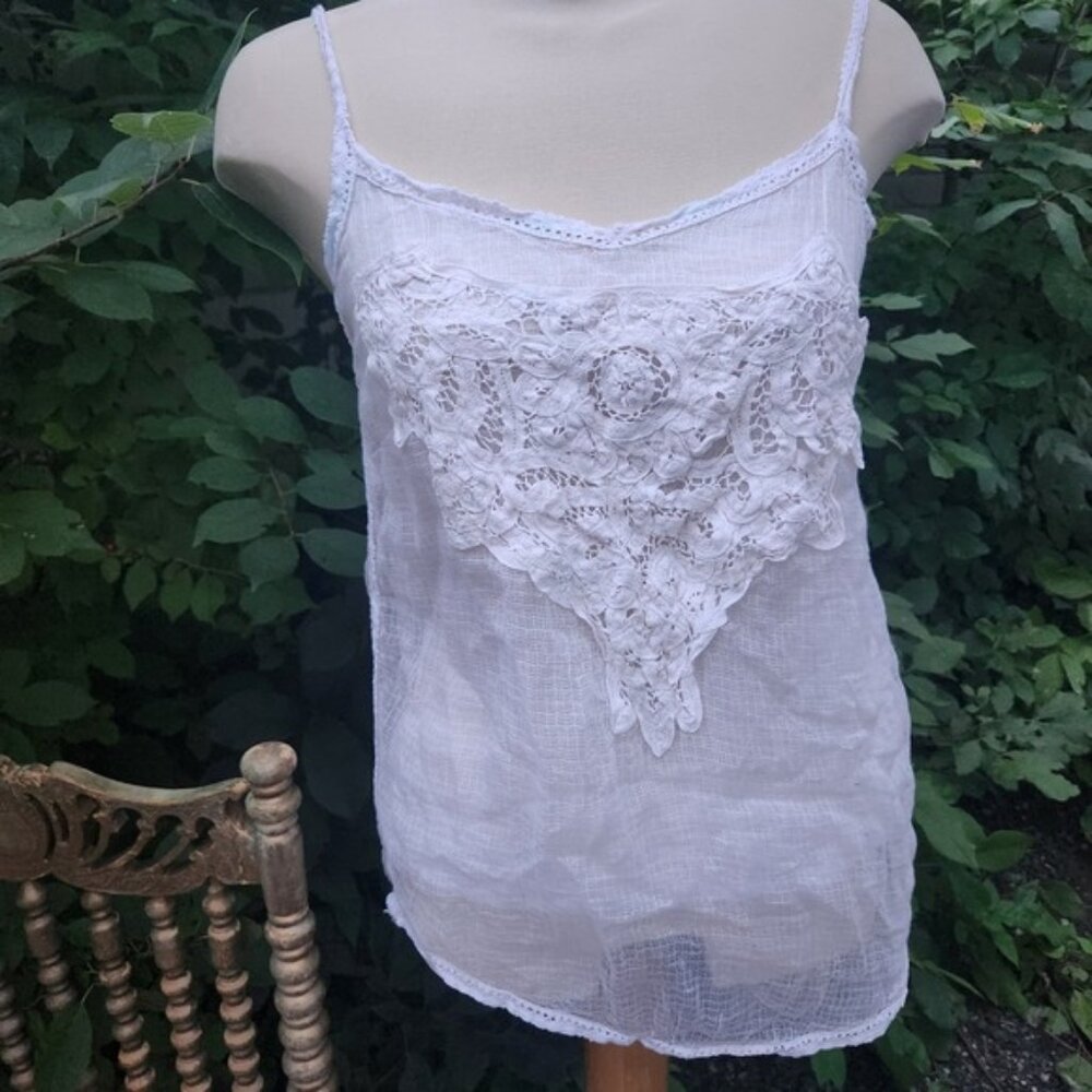 White Lace Detail Cami Top, Sleeveless, Cottagecore, Bohemian, Summer